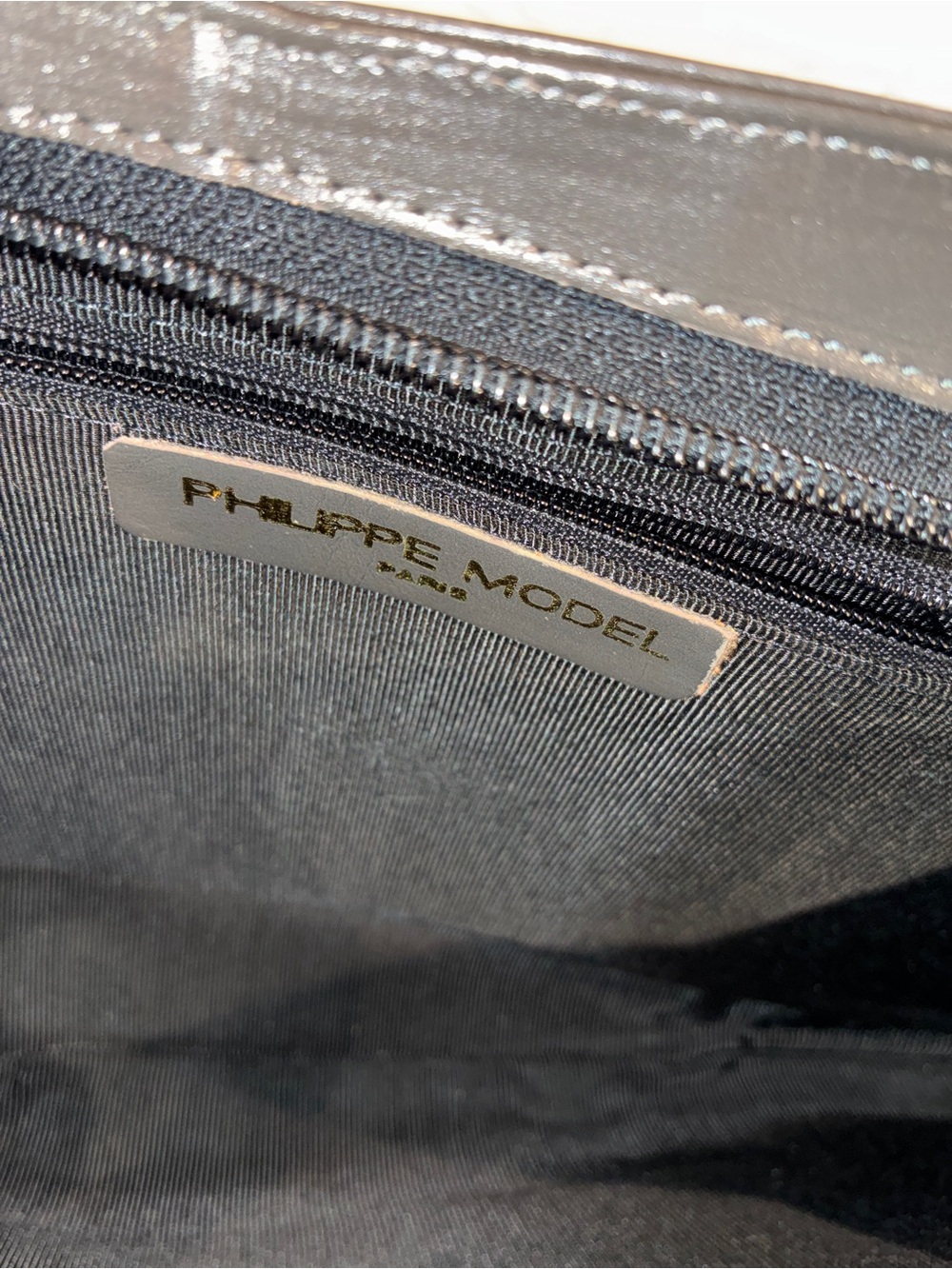 Philippe Model 90s Grey Leather Colorblock V-Detail Clutch - Picture 6 of 6